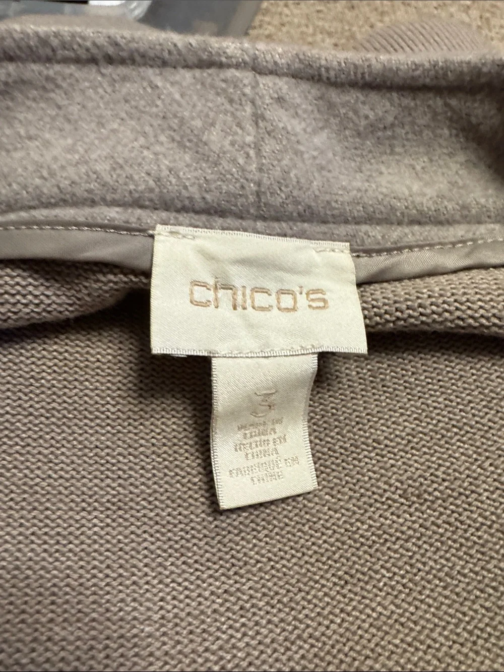 Chico's Taupe Open-Front Trench Coatigan with Gold Zippers - Picture 6 of 7